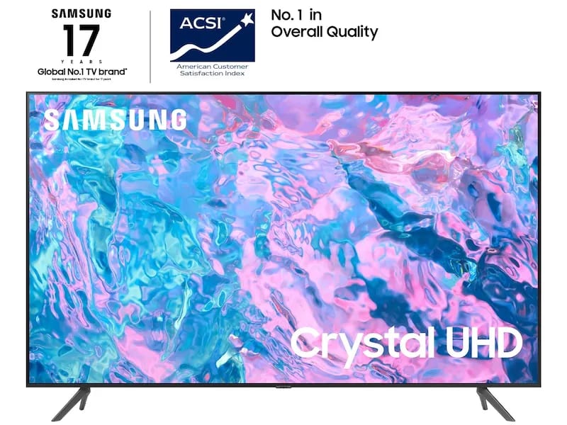 A samsung tv with the crystal uhd logo on it